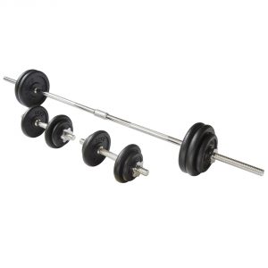 Viavito 50kg Black Cast Iron Barbell and Dumbbell Weight Set