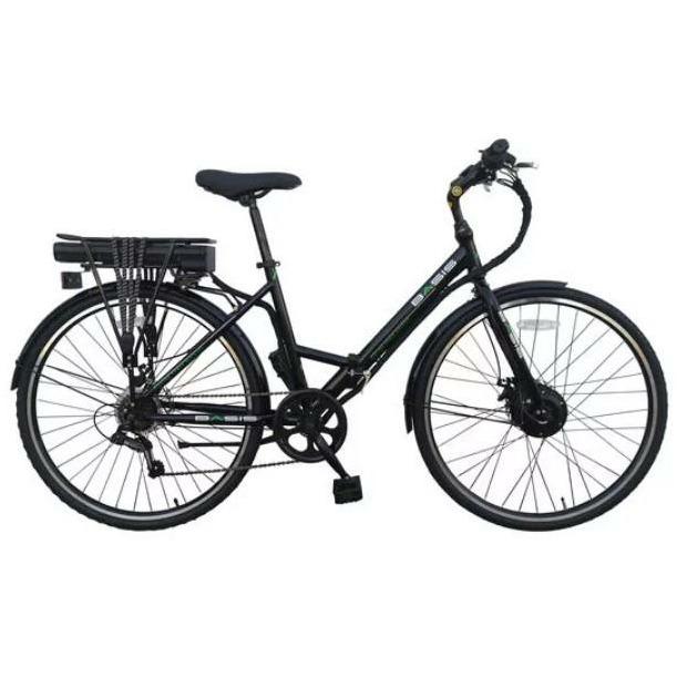 Basis Hybrid Full Size Folding Electric Bike, 700c Wheel, 9.6Ah Battery - Black/Green 2021