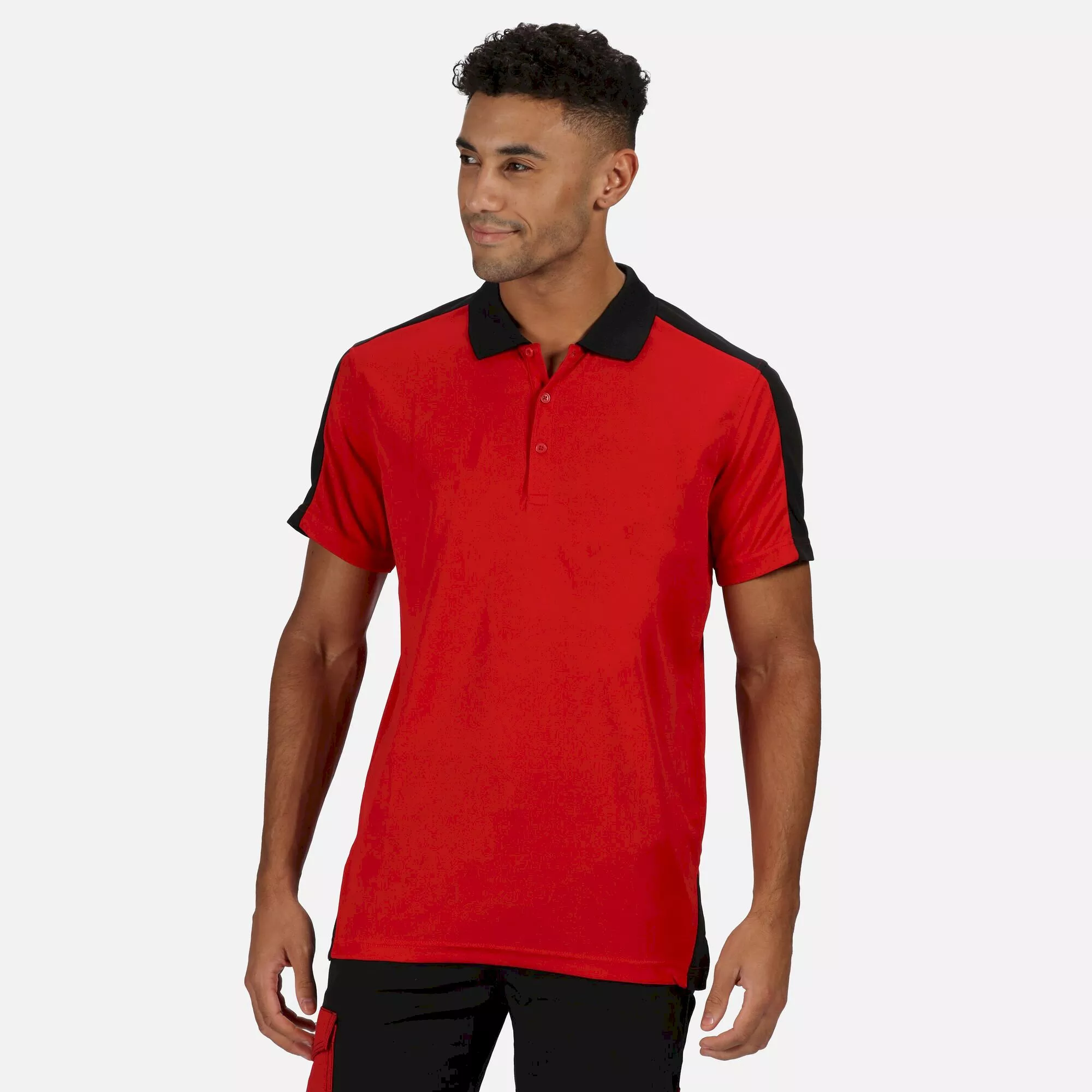 Men's Contrast Coolweave Quick Wicking Polo Shirt - Classic Red Black
