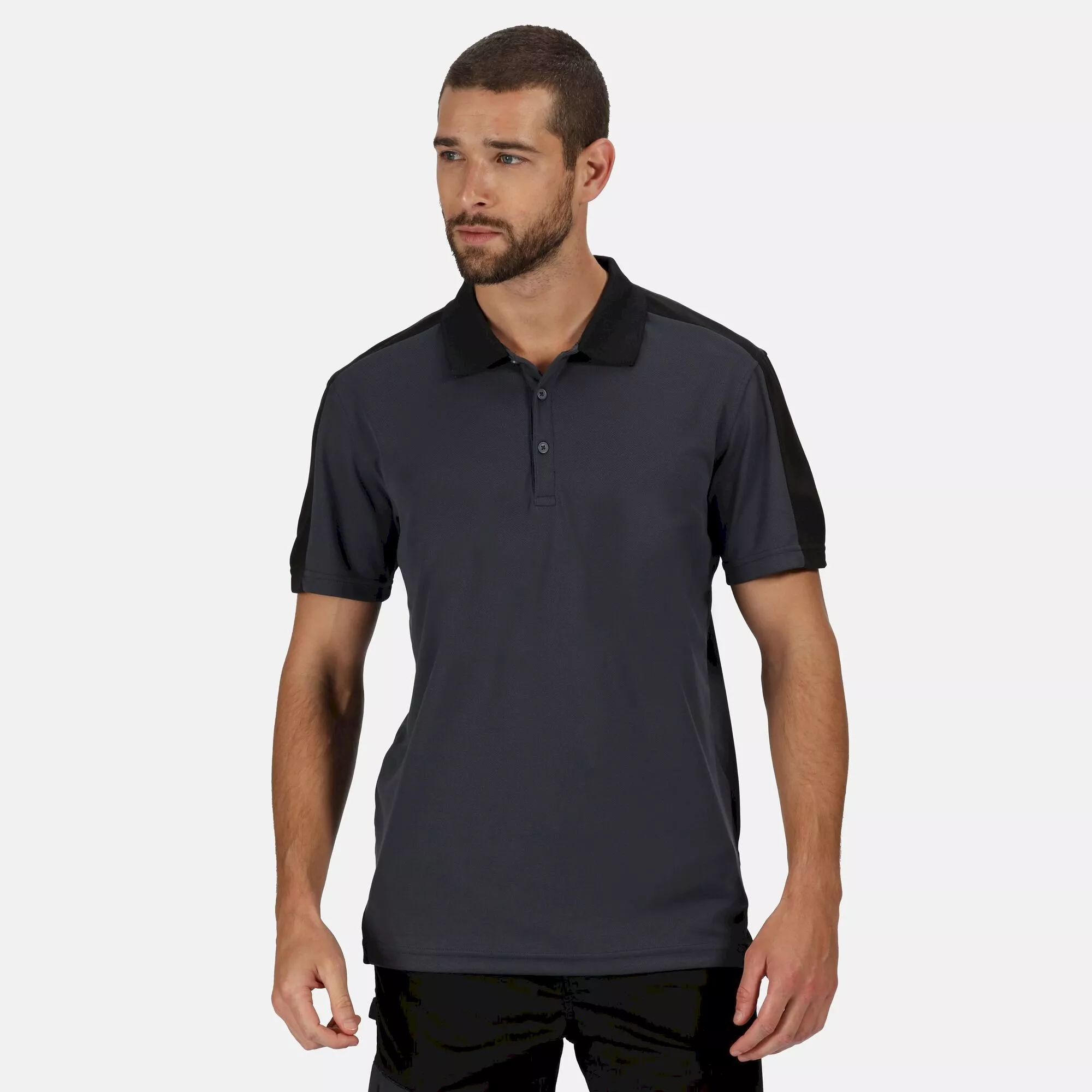 Men's Contrast Coolweave Quick Wicking Polo Shirt - Seal Grey Black