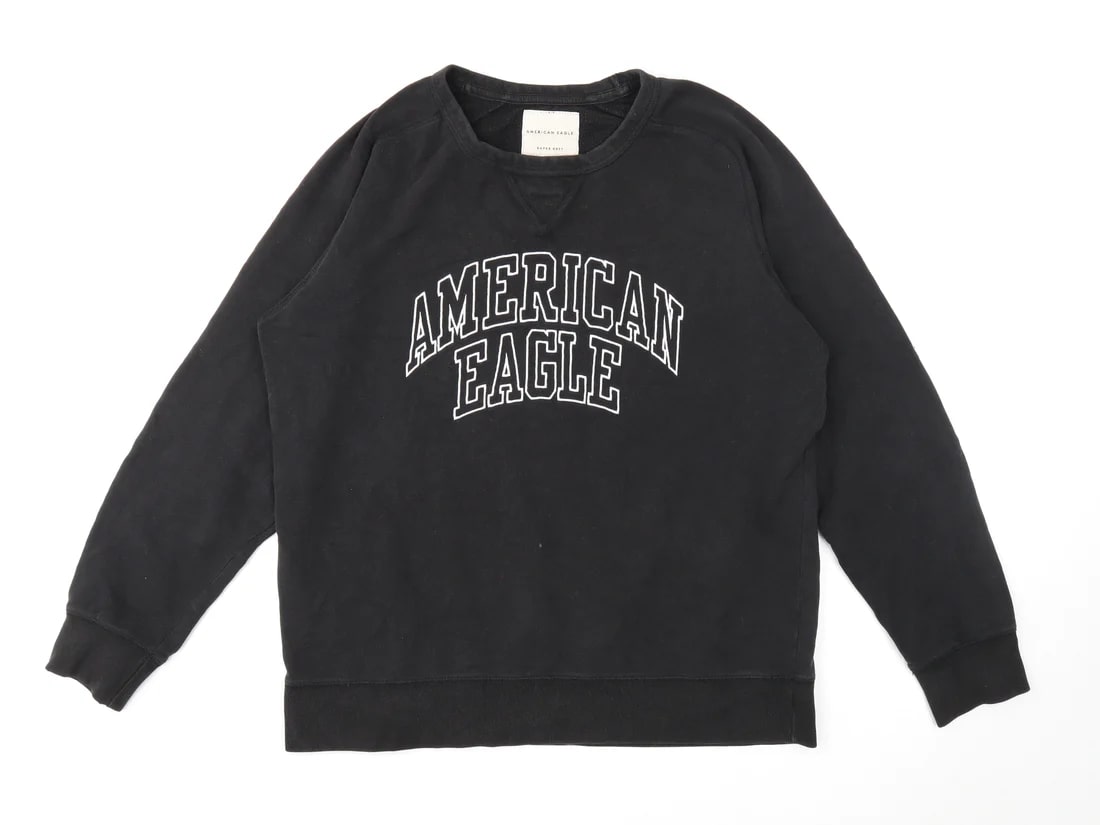 AMERICAN EAGLE Mens Black Cotton Pullover Sweatshirt Size L