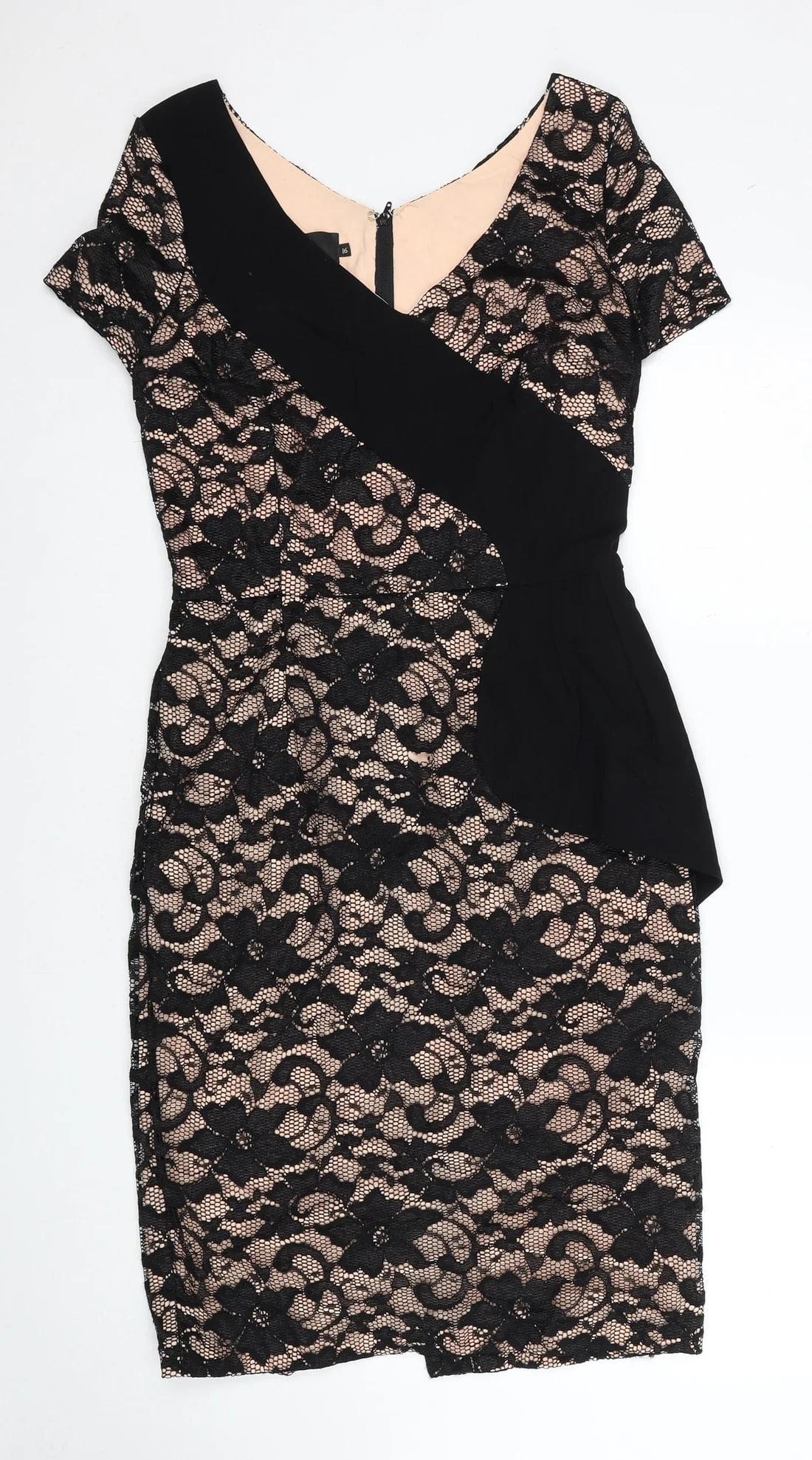 HYBRID Womens Black Floral Viscose A-Line Size 16 V-Neck Zip