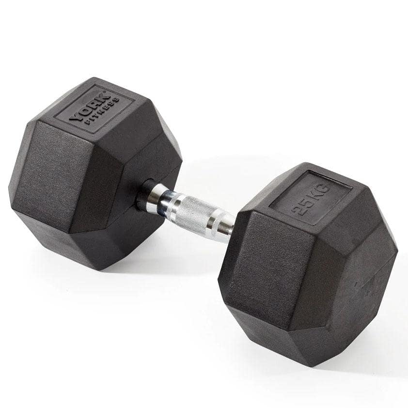 York Fitness 25kg Rubber Hex Dumbbell